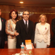 La titular de la Corte, Alicia Pucheta; la vicepresidenta segunda, Miryam Peña; el ministro Luis María Benítez Riera y el presidente de la Asociación de Jueces, Delio Vera, junto al magistrado Paublino Escobar.