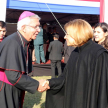La titular de la Corte, Alicia Pucheta, aprovechó la ocasión para saludar al obispo castrense, monseñor Adalberto Martínez.