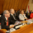 El titular de la máxima instancia judicial, Luis María Benítez Riera, y el ministro Raúl Torres Kirmser fueron los encargados de exponer los trabajos que se centran en el eje de fortalecimiento del servicio judicial.