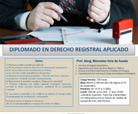 Información general sobre el Diplomado en Derecho Registral Aplicado.
