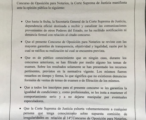 COMUNICADO DE LA  CORTE SUPREMA DE JUSTICIA