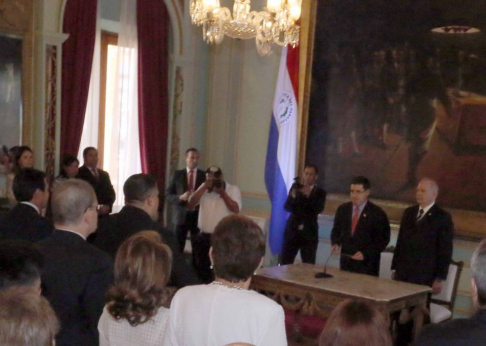 La ceremonia se desarrolló en el Salón Independencia del Palacio de Gobierno .