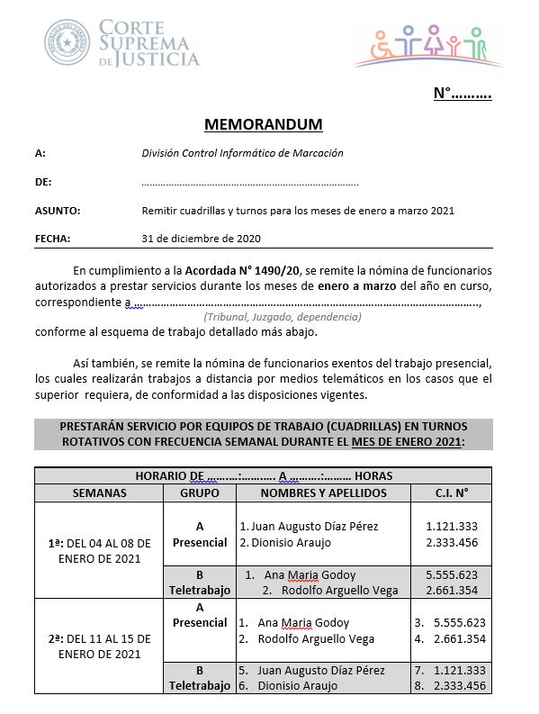 Modelo Memorandum