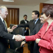 Los ministros saludaron a la comitiva en la Sala del Pleno.