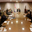 El presidente de la CSJ, doctor Alberto Martínez Simón; el vicepresidente primero y titular de la Sala Penal, doctor Luis María Benítez Riera; y la ministra enlace de la Oficina Técnica Penal (OTP), doctora Carolina Llanes, encabezaon la reunión.