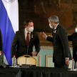 El presidente de la República, Mario Abdo Benítez, durante la recepción a las demás autoridades.
