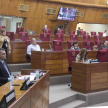 El doctor Alberto Martínez Simón estuvo acompañado por el ministro de la Corte Suprema de Justicia, doctor César Diesel, y directores generales de la institución durante la presentación presupuestaria.