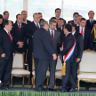 El titular de la Corte, Antonio Fretes, junto con los titulares del Ejecutivo y del Legislativo, Horacio Cartes y Mario Abdo Benítez, respectivamente.