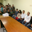 Los 11 acusados, sentados en la sala del juicio oral.