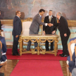 Saludo protocolar del presidente de la Corte, doctor José Raúl Torres Kirmser al Emir de Qatar con presencia del Presidente de la República del Paraguay, Mario Abdo Benítez.