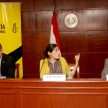 Magistrado Emiliano Rolón, Michelle Reyes, coordinadora regional para las Américas de la Coalición por la CPI, y el doctor Hugo Relva, asesor legal de Amnistía Internacional.