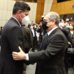 El ministro Eugenio Jiménez Rolón también se acercó a saludar al nuevo integrante de la máxima instancia judicial. 