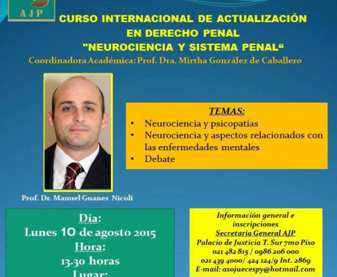 Afiche de la segunda jornada del curso internacional a desarrollarse en la sede judicial de Asunción.