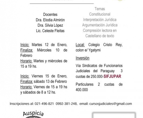 Enl “Colegio Cristo Rey”, está previsto el inicio del “Curso Preparatorio Intensivo” para el ingreso a la Escuela Judicial