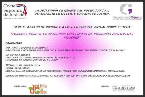 Cátedra virtual sobre “Mujeres objeto de consumo: forma de violencia contra las mujeres”.