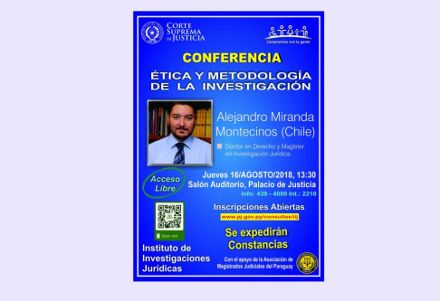 El Instituto de Investigaciones Jurídicas (IIJ) de la Corte Suprema de Justicia tiene previsto iniciar el próximo 16 de agosto la conferencia sobre Ética y Metodología de la Investigación.