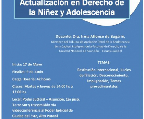 El Curso de Actualización en Derecho de la Niñez y Adolescencia se realizará el 17 de mayo.