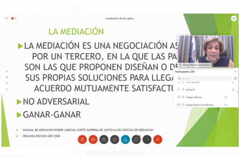 Conferencia sobre mediación para el acceso a la justicia con participación de la ministra encargada Gladys Bareiro de Módica.