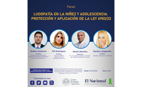 Se realizará panel virtual sobre protección y prevención de la ludopatía en la niñez y adolescencia
