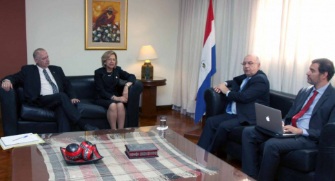 Momento de la reunión entre la titular de la Corte, Alicia Pucheta, el ministro Luis María Benítez Riera y el representante de la CIDH, Paulo Vannuchi