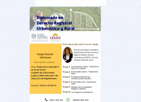 Con apoyo de la Corte Suprema de Justicia, se realizará el Diplomado en Derecho Registral Urbanístico y Rural.