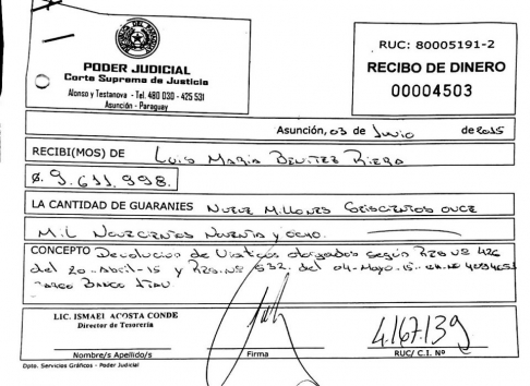 Ministro Luis María Benítez Riera devolvió 100% de viático