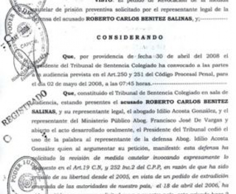 Tribunal revocó auto de prisión para imputado