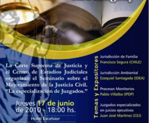 Afiche del seminario sobre el Mejoramiento de la Justicia Civil