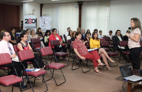 La consultora, Cynthia Bendlin comentando los objetivos del taller.