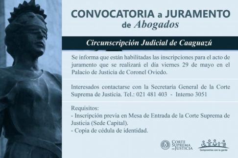 Convocatoria abierta a juramento de abogados