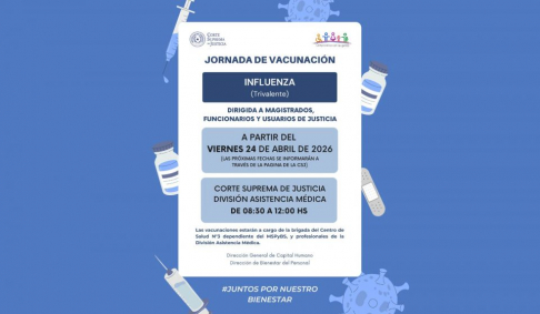Jornada de vacunación contra la influenza en el Palacio de Justicia de Asunción.