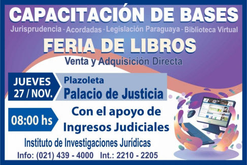 Hoy se realizará feria de libros y capacitación de bases de datos jurídicos.