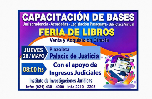 IIJ hará feria de libros y capacitación de bases de datos en la sede judicial de Asunción.