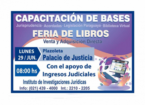 Realizarán feria de libros y capacitación de bases de datos jurídicos.