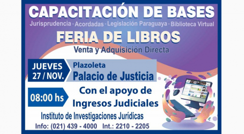Hoy se realizará feria de libros y capacitación de bases de datos jurídicos.