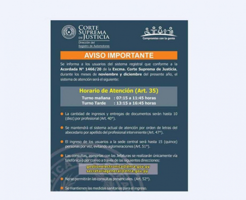 Nuevo horario de atención para Registro Automotor