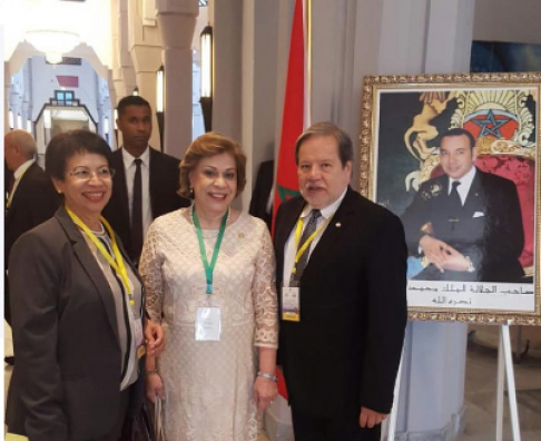 La ministra Bareiro con la embajadora de República Dominicana en Marruecos, Grecia Fiorda Pichardo de Decamps, y el embajador de Paraguay en Marruecos, Óscar Benítez Estragó.