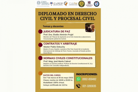 Diplomado en Derecho Civil y Procesal Civil empezará el próximo 7 de marzo.