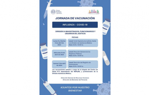 Jornadas de vacunación para magistrados, funcionarios y usuarios de justicia.