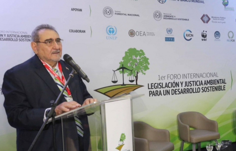 El ministro superintendente de la Dirección de Derecho Ambiental, doctor Antonio Fretes, durante su disertación.