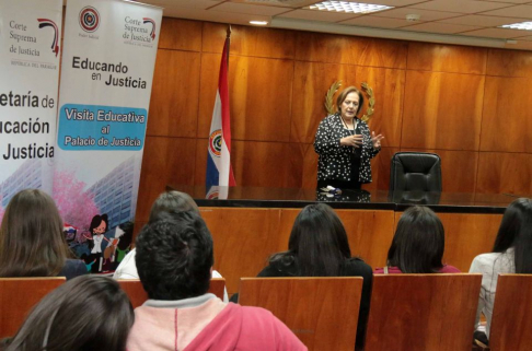 La jueza Penal de Garantías Lici Sánchez conversó con los alumnos.