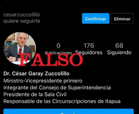 El vicepresidente primero de la Corte Suprema de Justicia Prof. Dr. César Antonio Garay denuncia cuenta falsa en Instagram