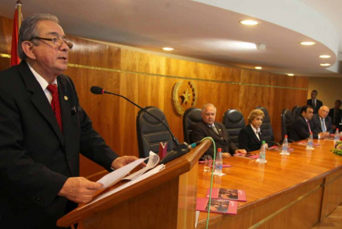 El presidente de la Corte, doctor José Raúl Torres Kirmser, durante la presentación del informe de gestión.