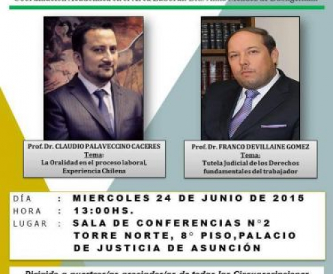 Afiche de las conferencias sobre Derecho Procesal Laboral que estarán a cargo de renombrados juristas chilenos.