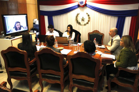 La  videoconferencia se realizó en el primer piso de la torre Sur del Palacio de Justicia de Asunción.
