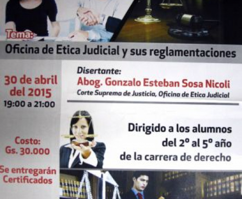 Afiche de convocatoria a la charla sobre Ética Judicial y sus reglamentaciones